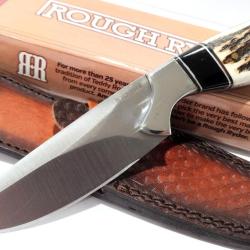 Couteau De Chasse Bowie Lame Acier Inox Manche Bois de Cerf Etui Cuir Camping EDC 2607