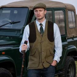 Gilet Derby Tweed Walker & Hawkes Berston &agrave; carreaux vert 3XL