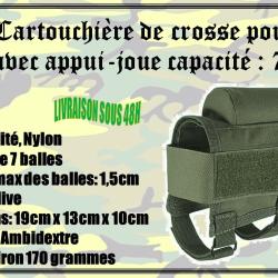 Cartouchi&egrave;re de crosse olive pour fusil avec appui-joue d'une capacit&eacute; 7 balles
