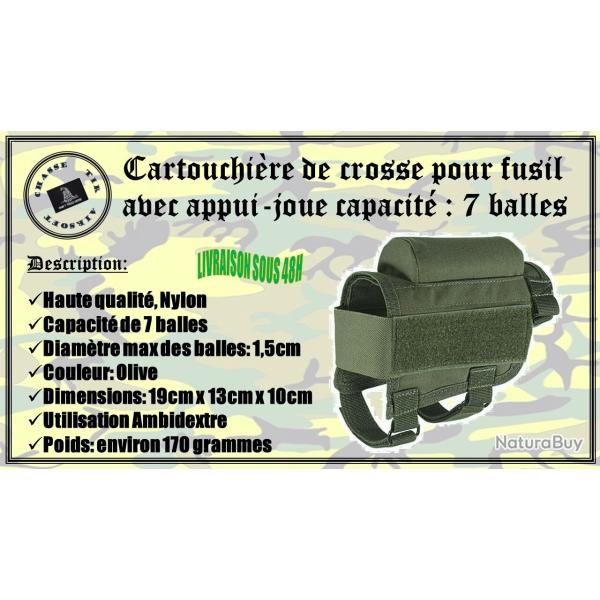 Cartouchi�re de crosse olive pour fusil avec appui-joue d'une capacit� 7 balles