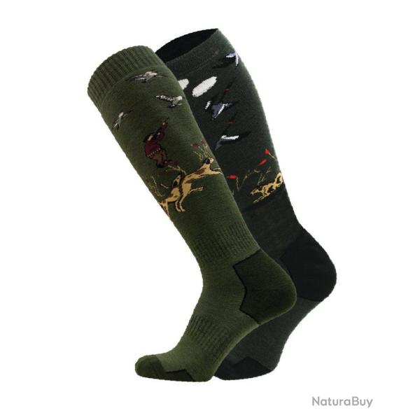 Lot de 2 paires de chaussettes de chasse kaki 43/45