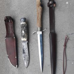 lots dague de chasse venerie manche en pattes de chevreuil etuit cuir et couteaux scout foret chasse