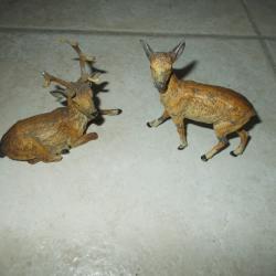 lot cerf et biche en metal peint facon bronze de vienne animalier chasse chasseur courre xix vintage