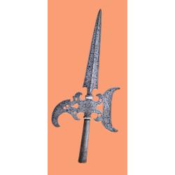 Militaria superbe fer de hallebarde d'apparat/c&eacute;r&eacute;monie XIX&deg; grav&eacute; &agrave; d&eacute;cor de rinceaux et feuillages