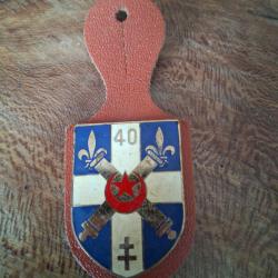 Insigne ancien 40e R&eacute;giment d'Artillerie DRAGO - &eacute;maill&eacute; sur cuir - militaria