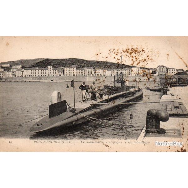 Carte postale sous-marin Cigogne Port-Vendres 1918 -N�87244