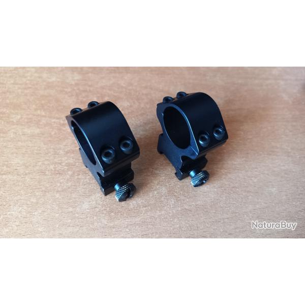 2 colliers supports montage lunette carabine D. 25,4 mm sur rail 21 mm picatinny