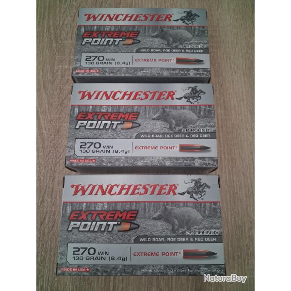 Livraison offerte ! 3 Bo�tes de 270Win Winchester Extreme Point 130gr