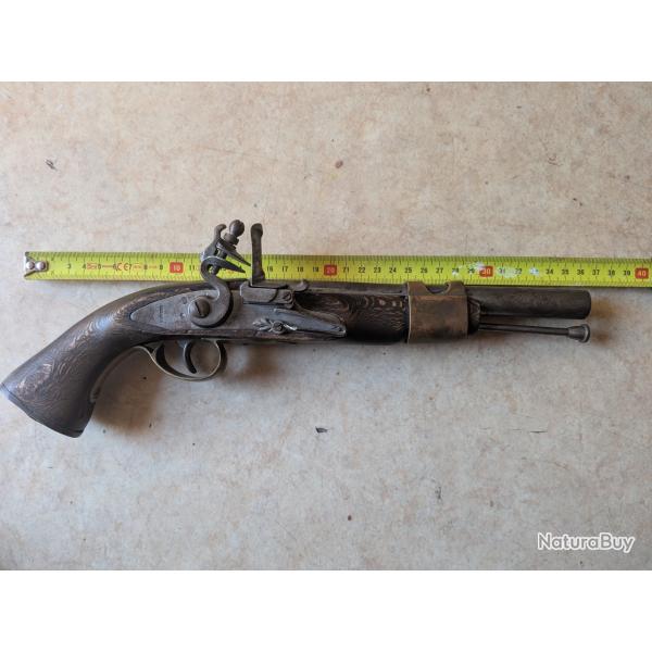 Pistolet � silex d'officier / de voyage � Sign� BRANDER � XVIIIe/XIXe si�cle � Complet