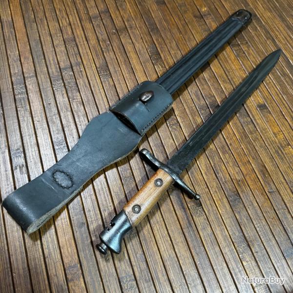 Rare Ba�onnette Carcano 1891 TS Brescia WW1 - Fourreau Cuir & Gousset TBE+