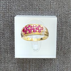 Bague en or jaune 18 carats - spinelles et diamants - taille 54