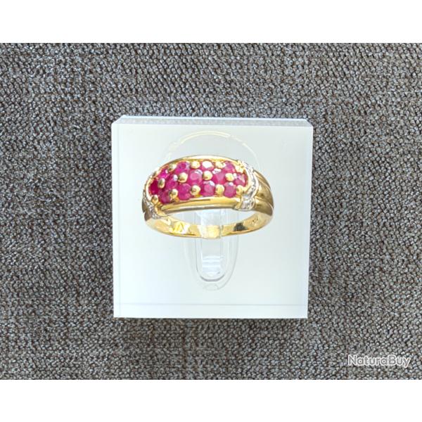 Bague en or jaune 18 carats - spinelles et diamants - taille 54