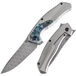 Couteau Kansept Hav&oslash;rn Lame Damas Manche Titane Carbone Arctic Frame Lock K1069A3
