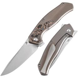 Couteau Kansept Hav&oslash;rn Lame Acier CPM-S35VN Manche Titane Carbone Cuivre Frame Lock K1069A4
