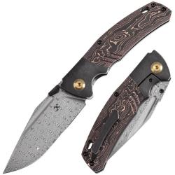 Couteau Kansept Hinterland Lame Damas Manche Titane Carbone Cuivre Frame Lock K1057A3