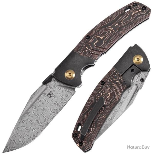 Couteau Kansept Hinterland Lame Damas Manche Titane Carbone Cuivre Frame Lock K1057A3