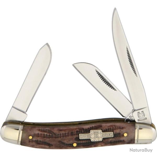Couteau Pliant Rough Rider Stockman Lame Acier Inox Manche Os Fa�on Bois de Cerf Marron Slip Joint