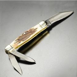 Couteau Pliant Rough Rider Whittler Lame Acier 440A Manche Os Fa&ccedil;on Bois de Cerf Beige Slip Joint
