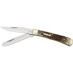 Couteau Pliant Rough Rider Trapper Lame Acier Inoxydable Manche Bois de Cerf Marron Slip Joint RR154