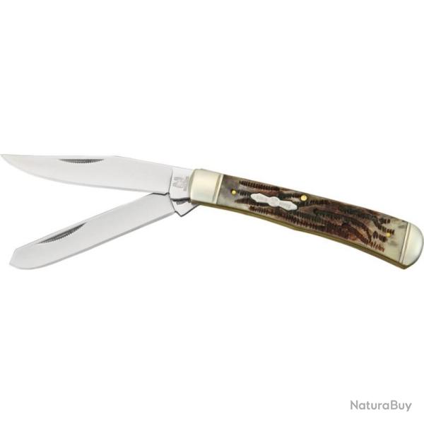 Couteau Pliant Rough Rider Trapper Lame Acier Inoxydable Manche Bois de Cerf Marron Slip Joint RR154