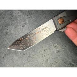 Couteau Sharps Bros Meanstreak Lame Acier Damas Cuivre VG-10 Manche Titane Button Lock Made In USA