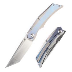 Couteau Kansept Naska Lame Acier CPM-S35VN Manche Titane Bleu Frame Lock K1035T3