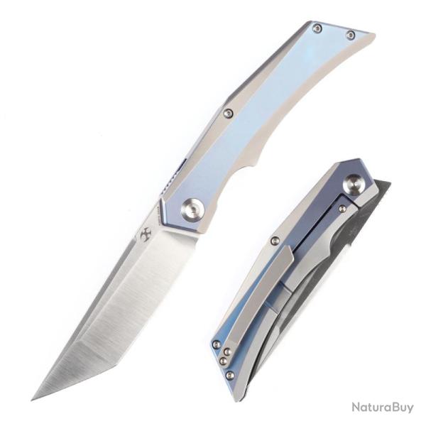 Couteau Kansept Naska Lame Acier CPM-S35VN Manche Titane Bleu Frame Lock K1035T3