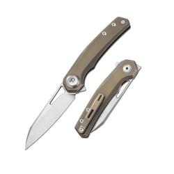 Couteau Dreamtech D4281 Lame Acier M390 Manche Titane Bronze Button Lock DTK4281VBR