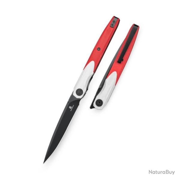 Couteau Bestechman Lanza Lame Acier 14C28N Manche G10 Blanc Rouge Liner Lock BTKMK14G