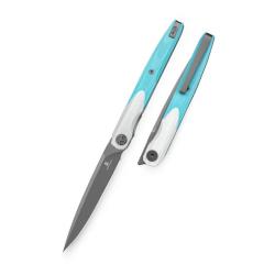 Couteau Bestechman Lanza Lame Acier 14C28N Manche G10 Blanc Bleu Liner Lock BTKMK14D