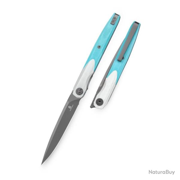 Couteau Bestechman Lanza Lame Acier 14C28N Manche G10 Blanc Bleu Liner Lock BTKMK14D