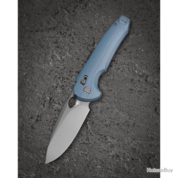 Couteau Bestech Noctar Lame Acier 14C28N Manche G10 Bleu Gris Crossbar Lock BTKG66E