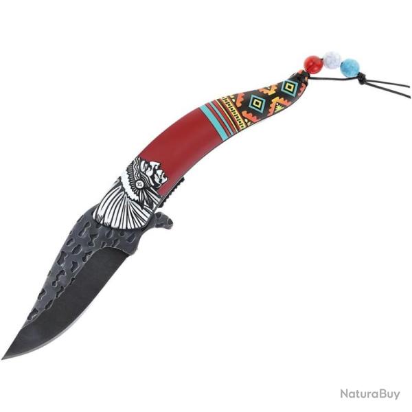 Couteau Pliant S-TEC Chief Lame Inox Manche Synth�tique Rouge Linerlock A/O STT27026RD