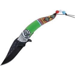 Couteau Pliant S-TEC Chief Lame Inox Manche Synth&eacute;tique Vert Linerlock A/O STT27026GN