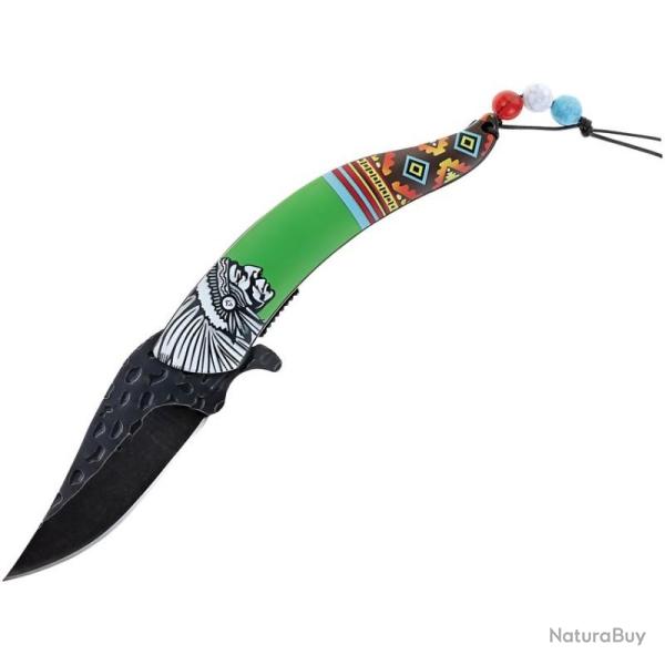 Couteau Pliant S-TEC Chief Lame Inox Manche Synth�tique Vert Linerlock A/O STT27026GN