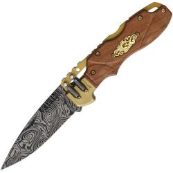 Couteau Pliant S-TEC Steampunk Lame Inox Manche Bois Marron Spine Lock A/O STT203163