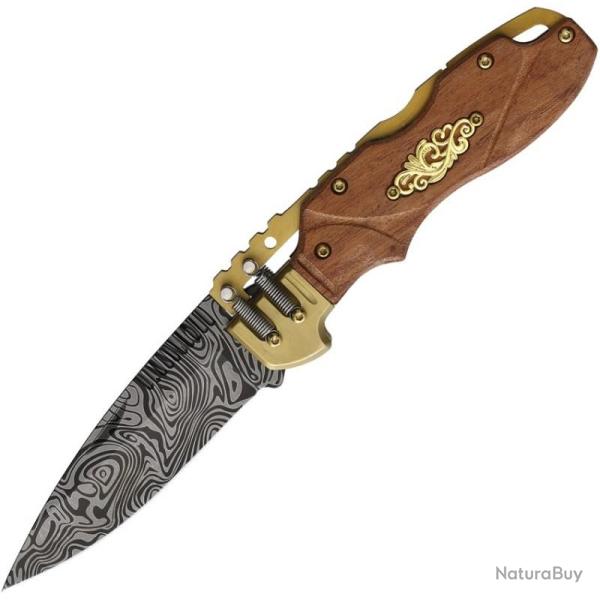 Couteau Pliant S-TEC Steampunk Lame Inox Manche Bois Marron Spine Lock A/O STT203163