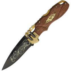 Couteau Pliant S-TEC Steampunk Lame Inox Manche Bois Marron Spine Lock A/O STT203162