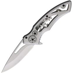 Couteau Pliant S-TEC Steampunk Lame Inox Manche Acier Inoxydable Gris Framelock STT20315