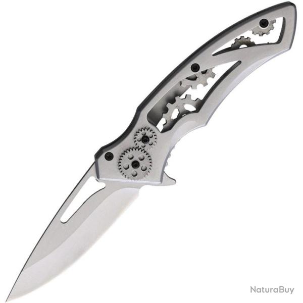 Couteau Pliant S-TEC Steampunk Lame Inox Manche Acier Inoxydable Gris Framelock STT20315