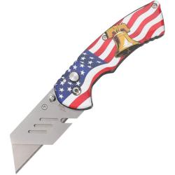 Couteau S-TEC Utility Flag Bell Lame Inox Manche Aluminium Bleu Blanc Rouge Button Lock STT202516