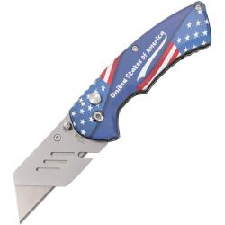 Couteau Pliant S-TEC Utility Flag Lame Inox Manche Aluminium Bleu Button Lock STT202514