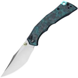 Couteau Pliant WIXCO Jugger Lame Acier N690 Manche Fibre de Carbone Bleu Button Lock WXC22B