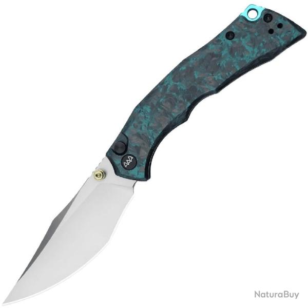 Couteau Pliant WIXCO Jugger Lame Acier N690 Manche Fibre de Carbone Bleu Button Lock WXC22B