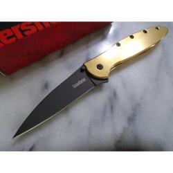 Couteau Kershaw Leek Black Gold Lame Acier 14C28N Manche Acier Inoxydable Frame Lock USA KS1660GBLK
