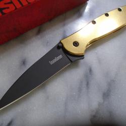 Couteau Kershaw Leek Black Gold Lame Acier 14C28N Manche Acier Inoxydable Frame Lock USA KS1660GBLK