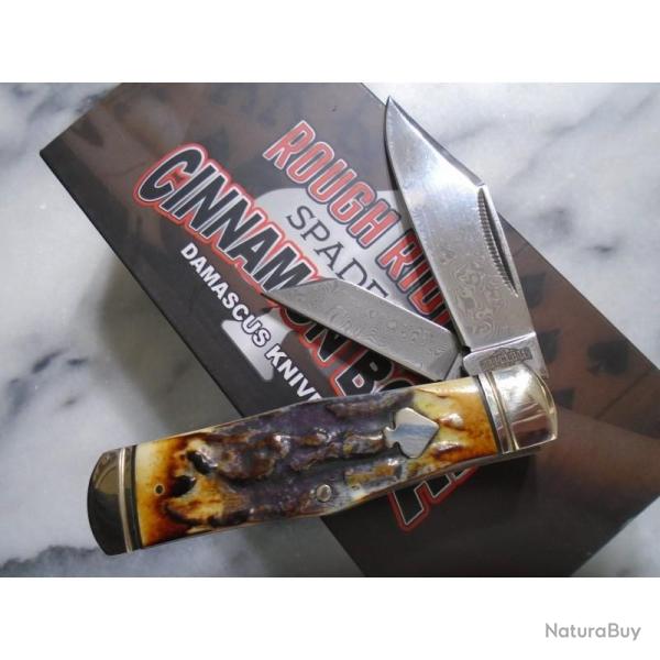 Couteau Rough Rider Coke Bottle Cinnamon 2 Lames Acier Damas Manche Os Cannelle RR2527