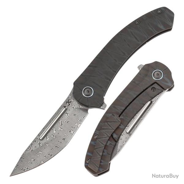Couteau Kansept Hira Lame Damas Manche Titane Flamm� Frame Lock K1090A5