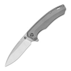 Couteau QSP Woodpecker Lame Acier M390 Manche Titane Gris Frame Lock QS116A