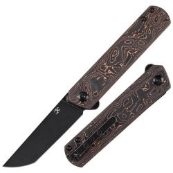 Couteau Kansept Foosa Lame Acier CPM S35VN Manche Carbone Cuivr&eacute; Slip Joint K2020T3